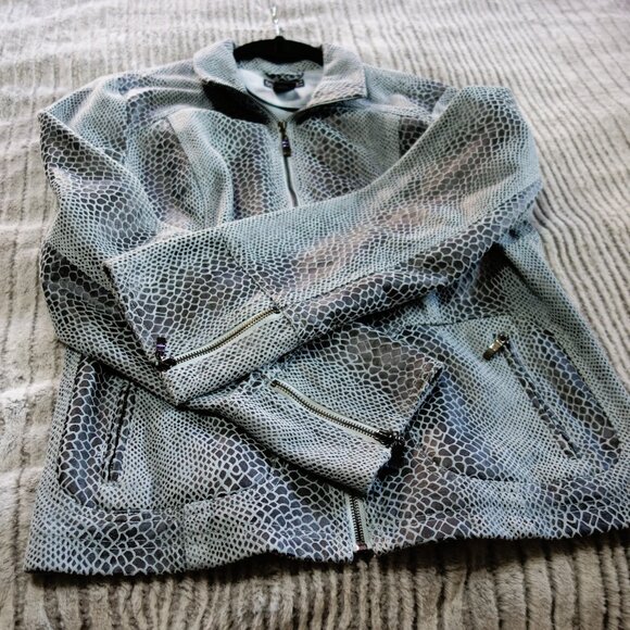 Dialogue Blue Washable Faux Suede Python Embossed Zipper Jacket Size M - Picture 3 of 6